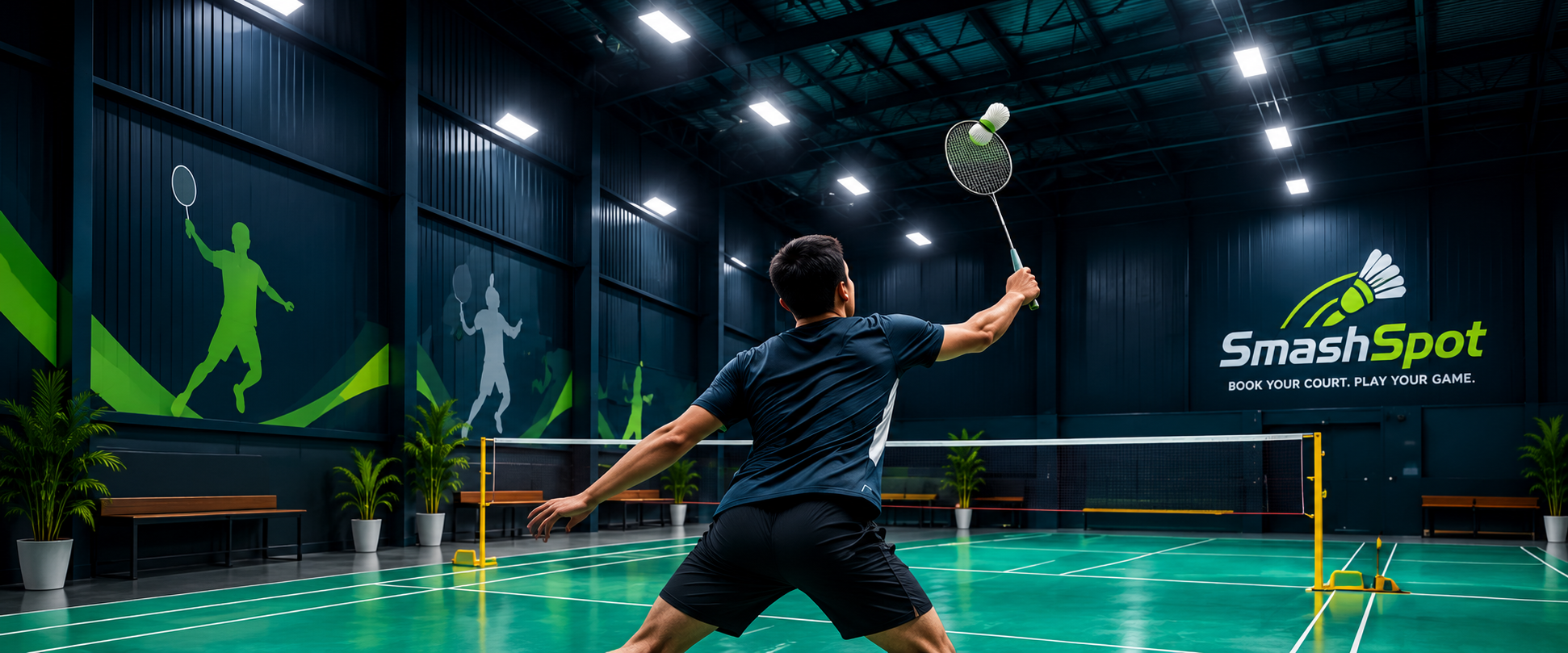 Player playing a shot at SmashSpot indoor badminton court